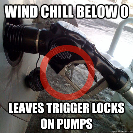 wind chill below 0 leaves trigger locks on pumps - wind chill below 0 leaves trigger locks on pumps  Misc