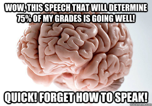 Wow, this speech that will determine 75% of my grades is going well! Quick! forget how to speak!  