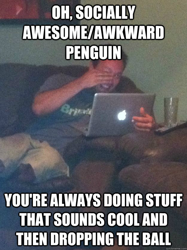 Oh, socially awesome/awkward penguin You're always doing stuff that sounds cool and then dropping the ball  Reddit Meme Dad