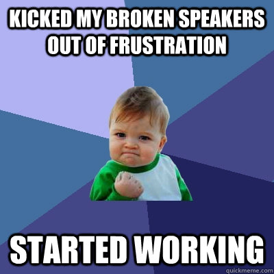 kicked my broken speakers out of frustration Started working - kicked my broken speakers out of frustration Started working  Success Kid