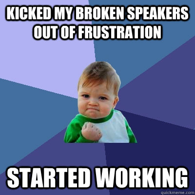 kicked my broken speakers out of frustration Started working  Success Kid