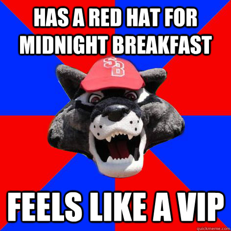 has a red hat for midnight breakfast feels like a vip  