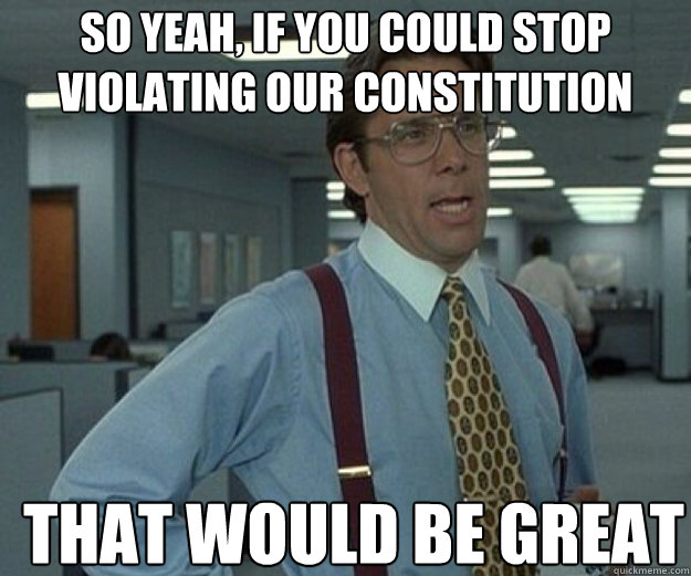 So yeah, if you could stop violating our constitution THAT WOULD BE GREAT  that would be great