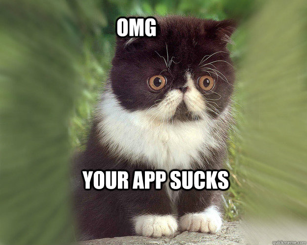 Your app sucks OMG  Surprised Cat Meme