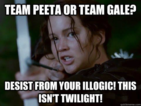 Team Peeta or Team Gale? Desist from your illogic! this isn't twilight!  Hunger Games
