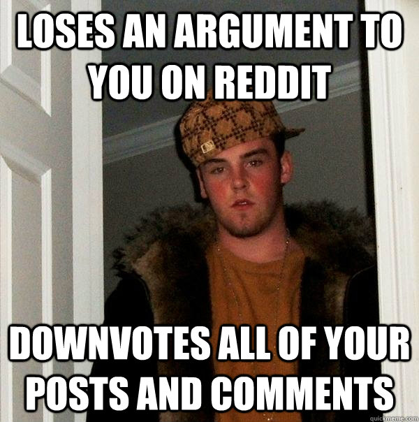 Loses an argument to you on Reddit Downvotes all of your posts and comments  Scumbag Steve