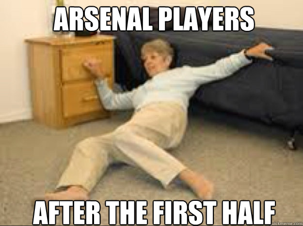 Arsenal players after the first half  