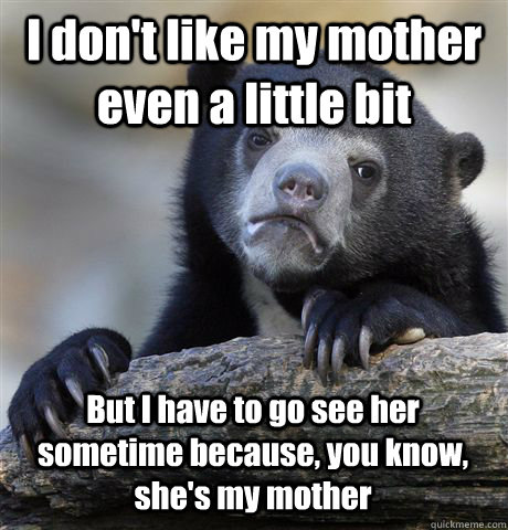 I don't like my mother even a little bit But I have to go see her sometime because, you know, she's my mother  Confession Bear