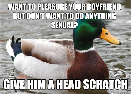 Want to pleasure your boyfriend but don't want to do anything sexual? Give him a head scratch  Actual Advice Mallard