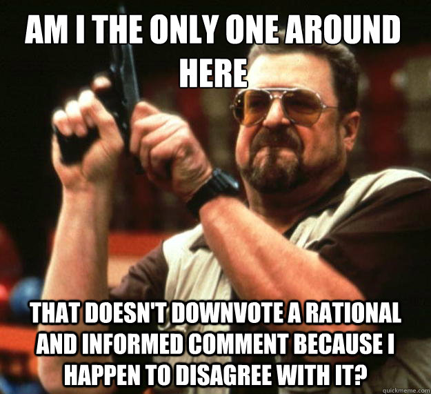 Am I the only one around here that doesn't downvote a rational and informed comment because i happen to disagree with it?  Walter