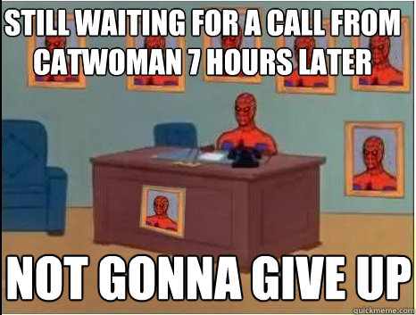 Still waiting for a call from catwoman 7 hours later not gonna give up  desk spiderman