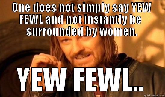 ONE DOES NOT SIMPLY SAY YEW FEWL AND NOT INSTANTLY BE  SURROUNDED BY WOMEN. YEW FEWL.. Boromir