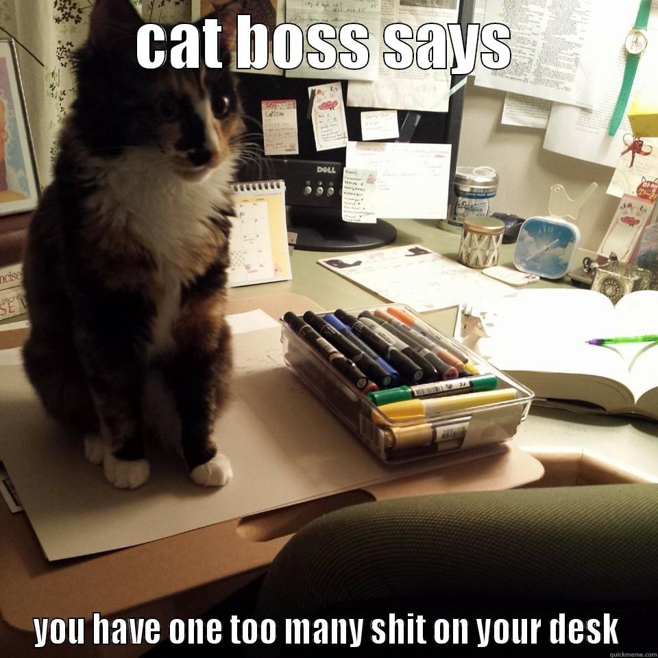 CAT BOSS SAYS YOU HAVE ONE TOO MANY SHIT ON YOUR DESK Misc