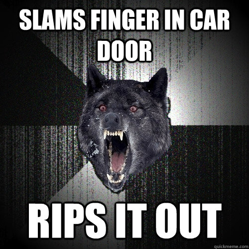 slams finger in car door rips it out  Insanity Wolf