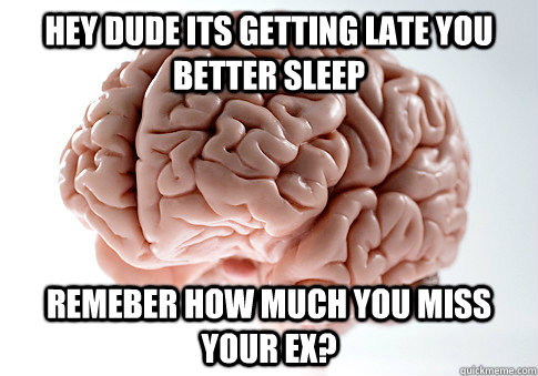 Hey dude its getting late you better sleep  remeber how much you miss your ex?  Scumbag Brain