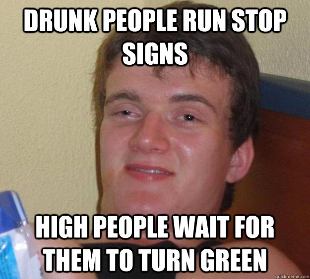 Drunk people run stop signs high people wait for them to turn green - Drunk people run stop signs high people wait for them to turn green  10 Guy