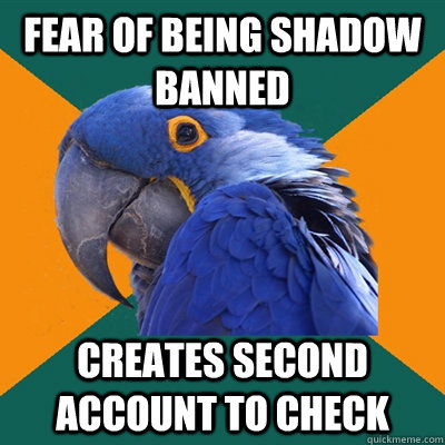 Fear of being shadow banned Creates second account to check  Paranoid Parrot