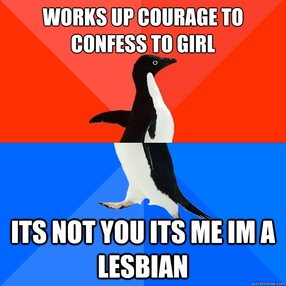 Works up courage to confess to girl Its not you its me im a lesbian  Socially Awesome Awkward Penguin