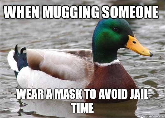 When mugging someone Wear a mask to avoid jail time  Actual Advice Mallard