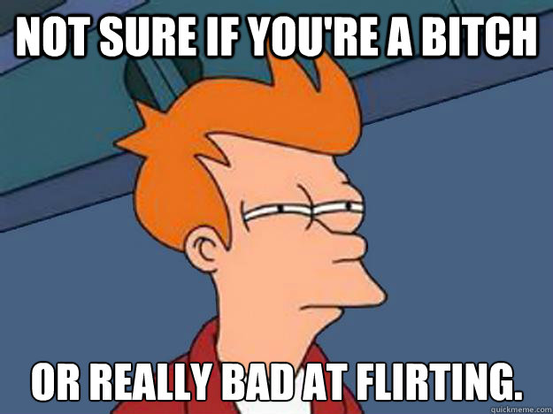 Not sure if you're a bitch or really bad at flirting.   Unsure Fry
