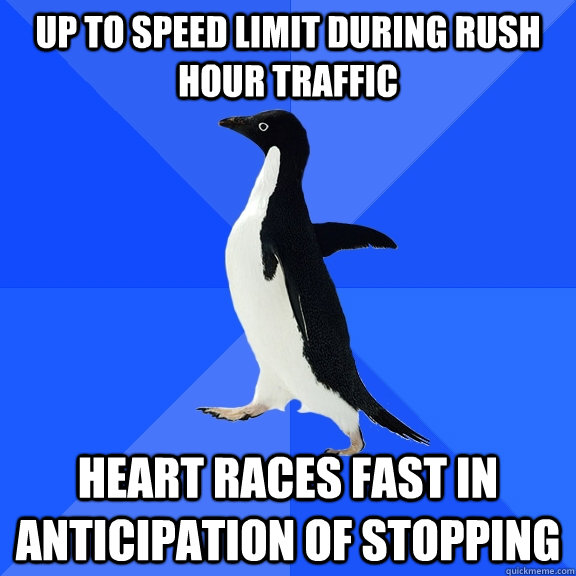 Up To speed limit during rush hour traffic Heart races Fast in anticipation of stopping  Socially Awkward Penguin