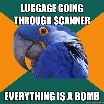 luggage going through scanner everything is a bomb  Paranoid Parrot