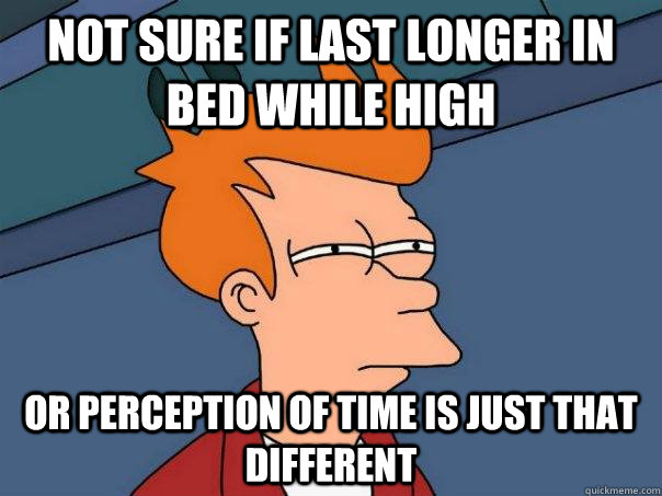 Not sure if last longer in bed while high Or perception of time is just that different  Futurama Fry
