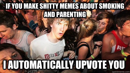 If you make shitty memes about smoking and parenting I automatically upvote you   Sudden Clarity Clarence