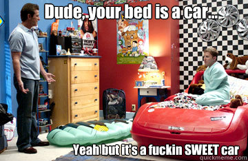 Yeah but it's a fuckin SWEET car Dude, your bed is a car...  