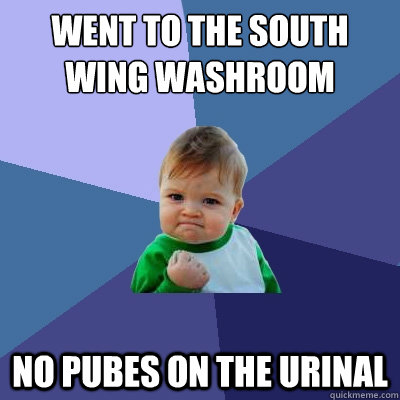 went to the south wing washroom no pubes on the urinal  Success Kid