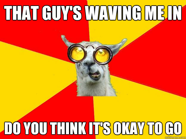 that guy's waving me in do you think it's okay to go  Learner Driver Llama