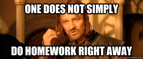 One does not simply do homework right away  One Does Not Simply
