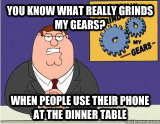You Know What really grinds my gears? When people use their phone at the dinner table  Grinds my gears