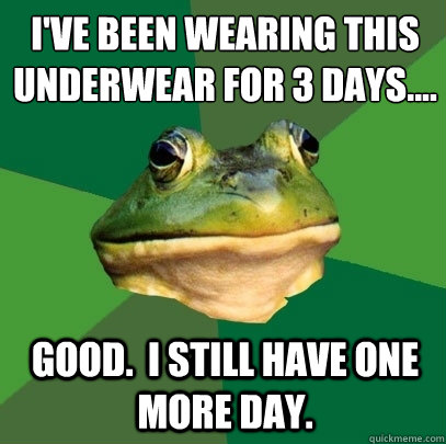 i've been wearing this underwear for 3 days.... 
 good.  I still have one more day.  Foul Bachelor Frog