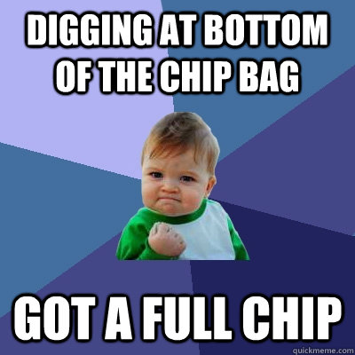 Digging at bottom of the chip bag Got a full chip  Success Kid