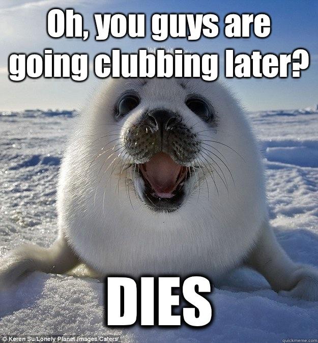 Oh, you guys are going clubbing later? DIES - Oh, you guys are going clubbing later? DIES  Easily Pleased Seal