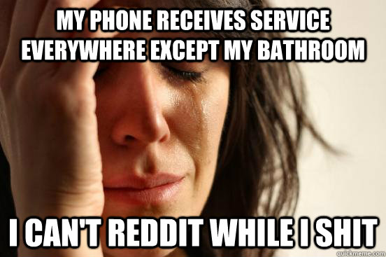 My phone receives service everywhere except my bathroom I can't Reddit while I shit  First World Problems
