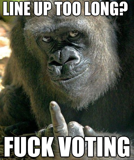line up too long? fuck voting - line up too long? fuck voting  Flipping Gorilla