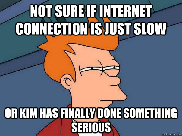 Not sure if internet connection is just slow Or Kim has finally done something serious    Futurama Fry