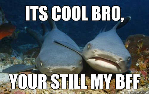 its cool bro, your still my bff  Compassionate Shark Friend