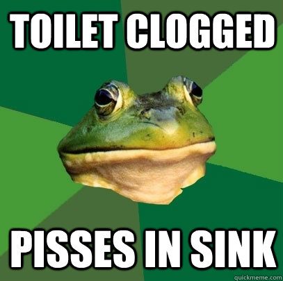 toilet clogged pisses in sink  Foul Bachelor Frog
