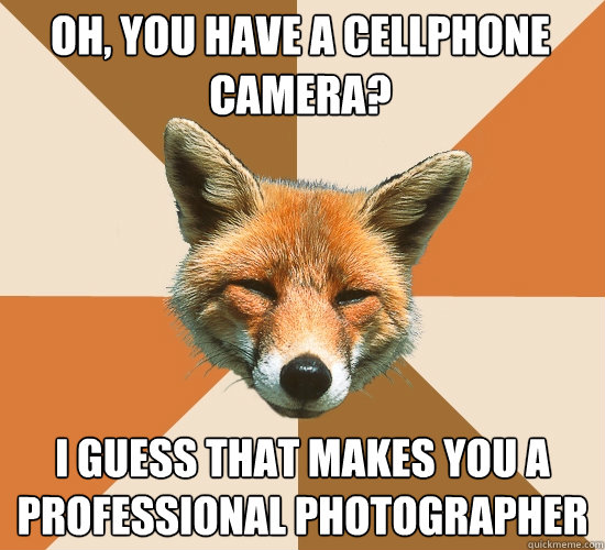 Oh, you have a cellphone camera? I guess that makes you a professional photographer  Condescending Fox