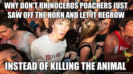 Why don't Rhinoceros poachers just saw off the horn and let it regrow
 instead of killing the animal  Sudden Clarity Clarence