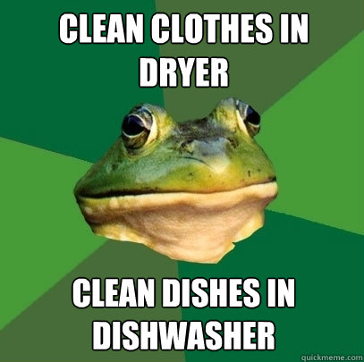 clean clothes in dryer clean dishes in dishwasher  Foul Bachelor Frog