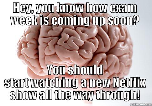 HEY, YOU KNOW HOW EXAM WEEK IS COMING UP SOON? YOU SHOULD START WATCHING A NEW NETFLIX SHOW ALL THE WAY THROUGH! Scumbag Brain