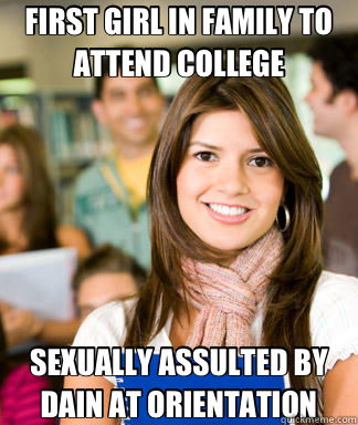 FIRST GIRL IN FAMILY TO ATTEND COLLEGE SEXUALLY ASSULTED BY DAIN AT ORIENTATION  Sheltered College Freshman