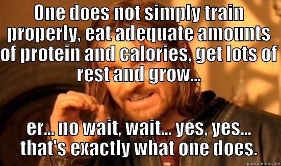 ONE DOES NOT SIMPLY TRAIN PROPERLY, EAT ADEQUATE AMOUNTS OF PROTEIN AND CALORIES, GET LOTS OF REST AND GROW... ER... NO WAIT, WAIT... YES, YES... THAT'S EXACTLY WHAT ONE DOES. Boromir