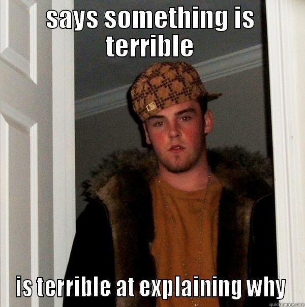 SAYS SOMETHING IS TERRIBLE IS TERRIBLE AT EXPLAINING WHY Scumbag Steve