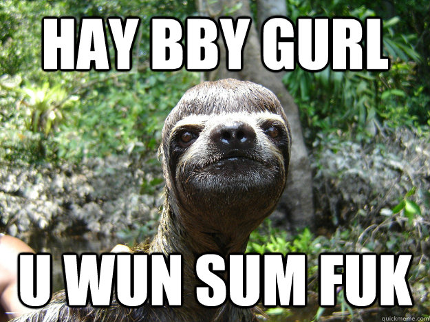 Hay bby gurl u wun sum fuk  sloth meme