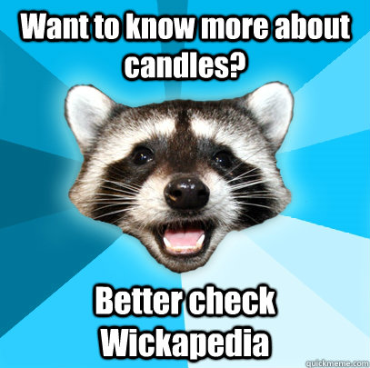 Want to know more about candles? Better check Wickapedia  Lame Pun Coon
